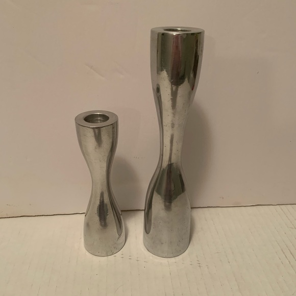 Pottery Barn Accents Pottery Barn Silvercolored Hourglass Candlesticks Poshmark